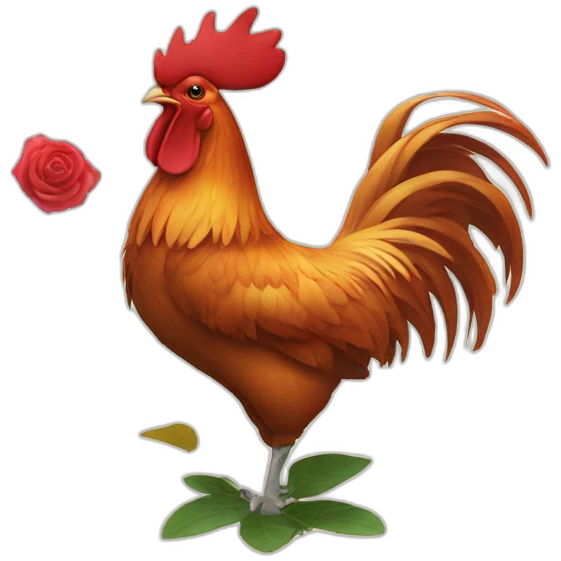 Rooster standing on rose leaves emoji