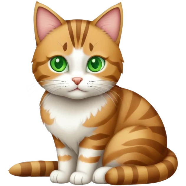 A tabby cat with green eyes sitting and showing its white stomach emoji