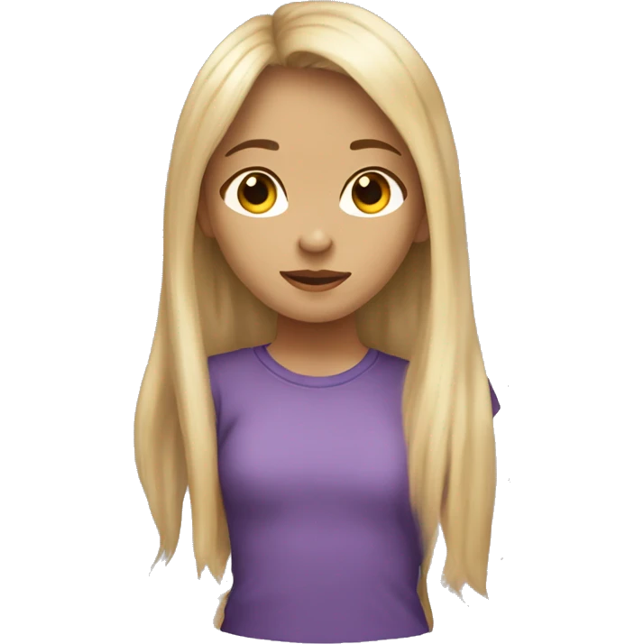 12 years old girl with blond hair and long hair with bang, with a purple shirt and a baggy jean and light skin emoji