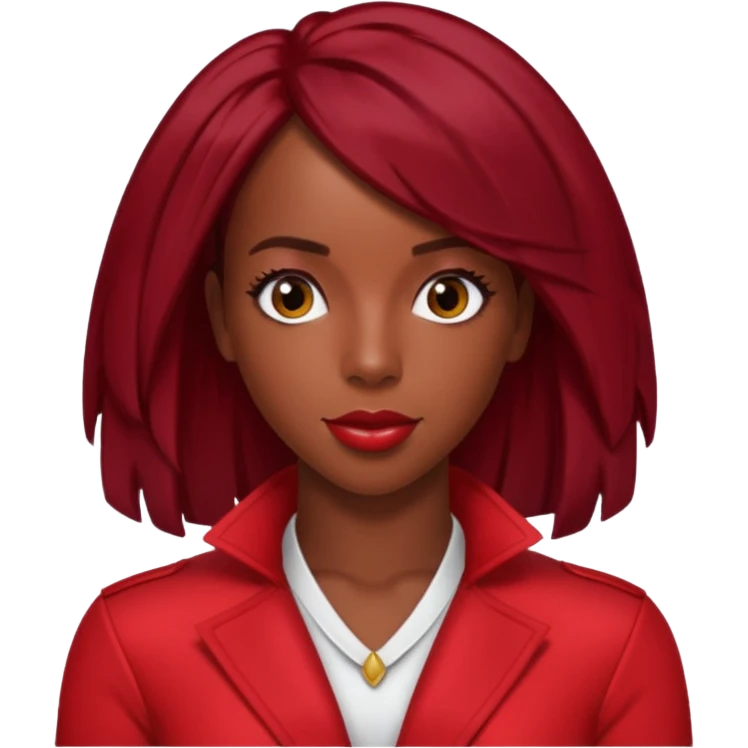 Kelly Rowland with dark red hair, red outfit emoji