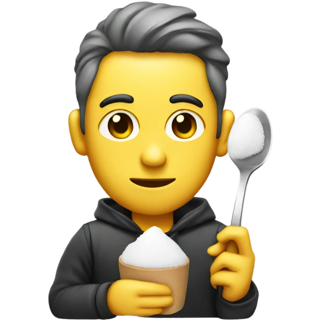 Guy with sugar on spoon next to lighter emoji