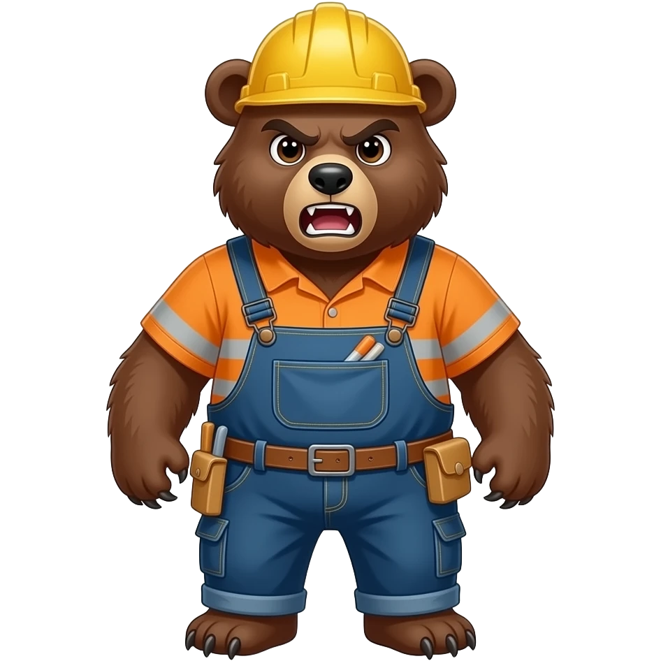 Un oso feroz vestido de constructor emoji