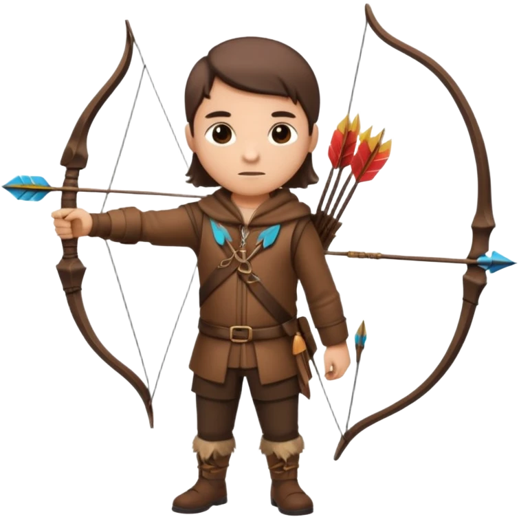 The classic hunter image with a bow and arrow on his back, dressed in brown with some animal made decorations emoji