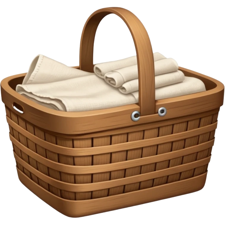 A wooden Brown basket with fresh washed linen emoji