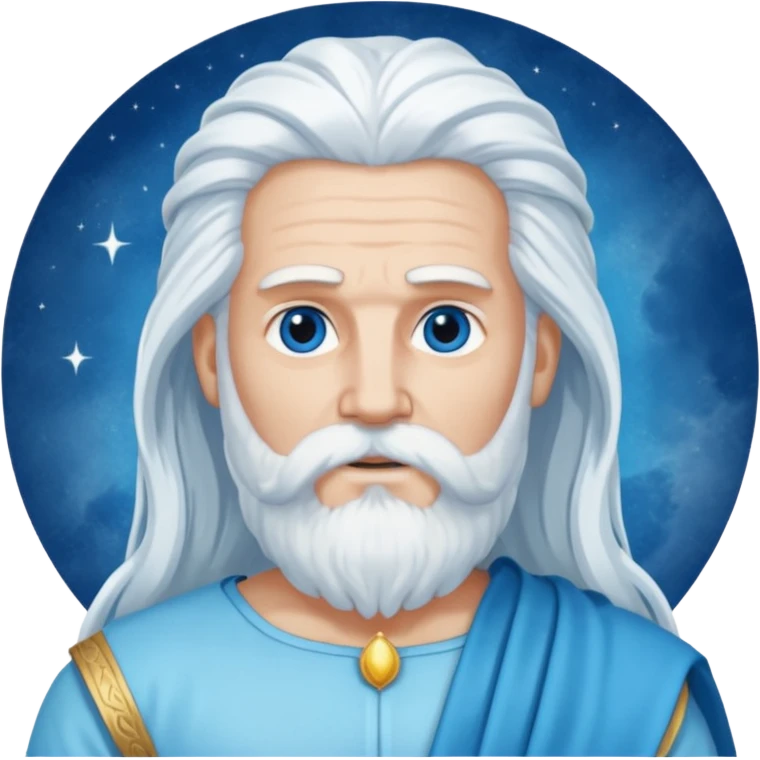 Uranus, Sky God from Rome Mythology with long white hair and beard, blue and white outfit emoji