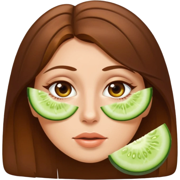brownhaired woman with cucumber on eyes emoji