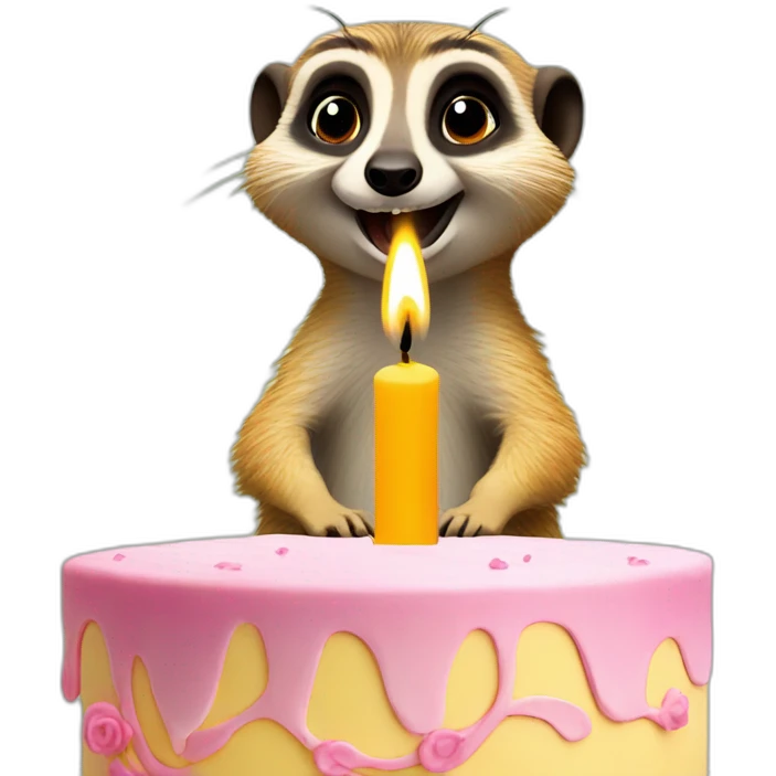 meerkat blowing out a big candle on a cake  emoji