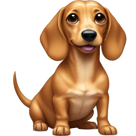 golden short-haired weiner dog with one spot along chest and white spots in paws emoji