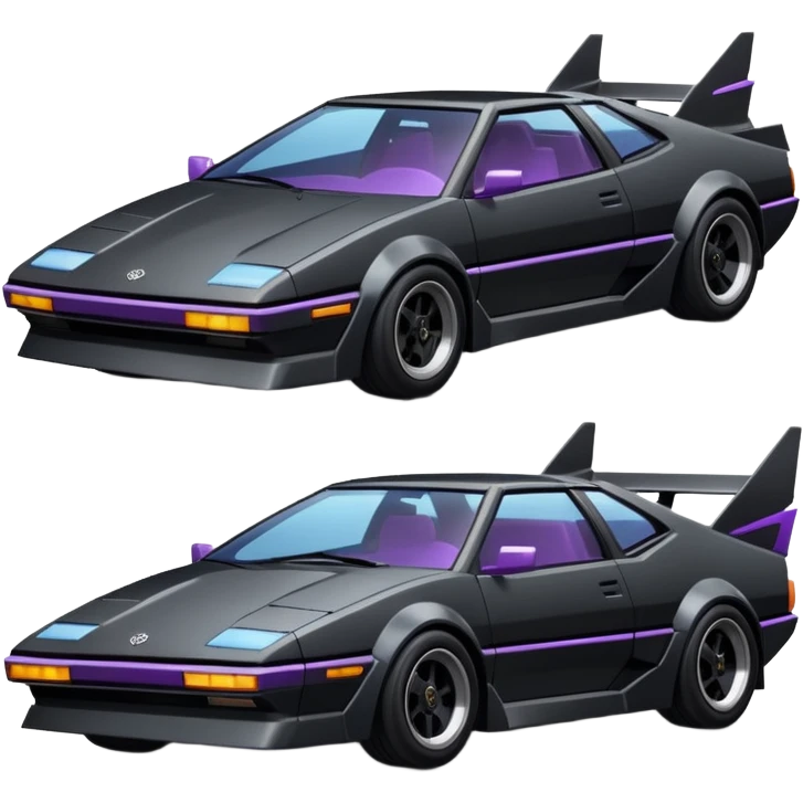  the animated series Batgirl’s aerodynamic opulent dark knight  futuristic concept loosely based on Toyota 1986 AE86 (flat long straight faceted mechanical body) winged stealthy street hot rod  emoji