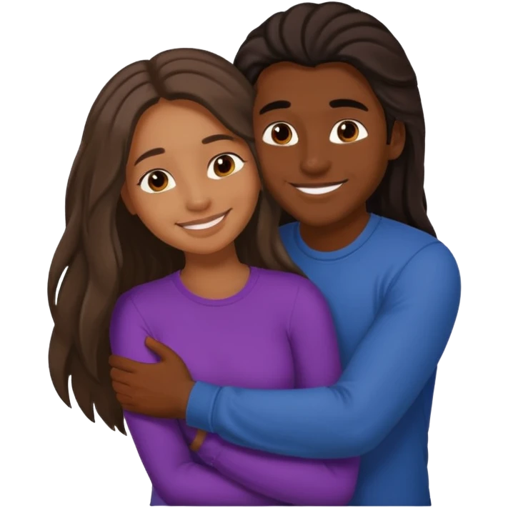 dark skin girlfriend hugs mixed boyfriend with long hair  emoji