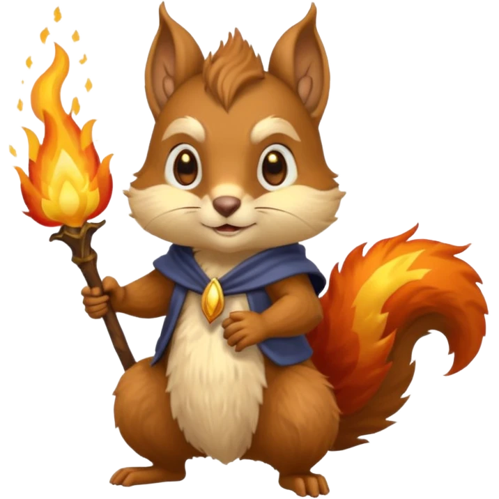 wizard squirrel holding fire emoji