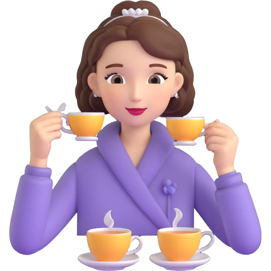 British girl with elegant hairstyle enjoying tea, focus on girl not teaware emoji