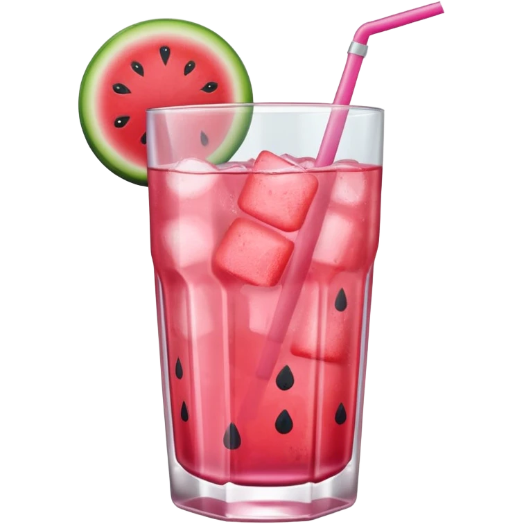 pink soft drink with a watermelon chunk on the rim of glass no straw emoji