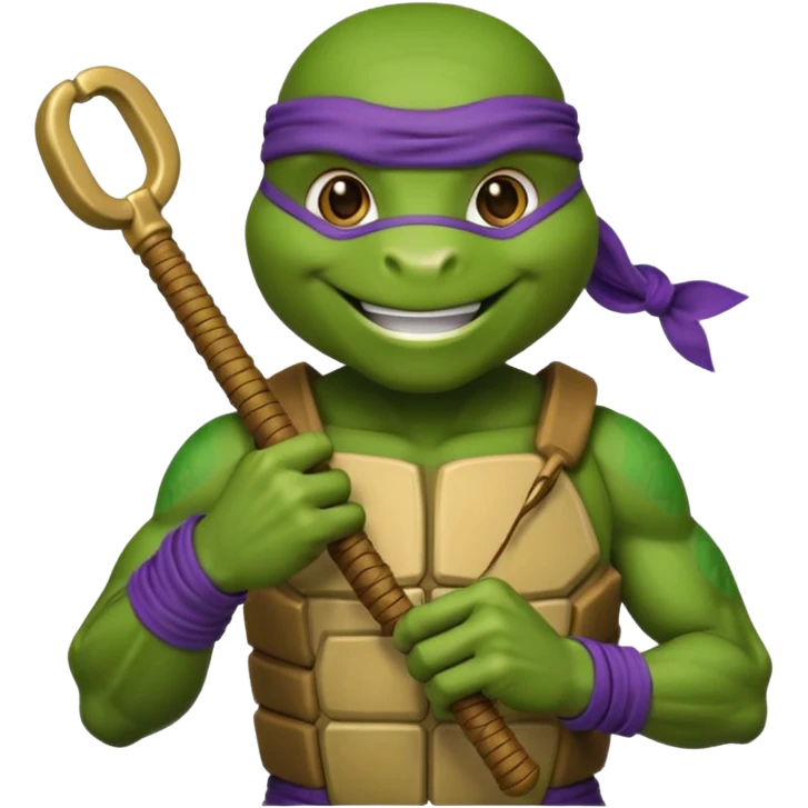 Donatello from Teenage Mutant Ninja Turtles, emoji style, holding nunchucks emoji