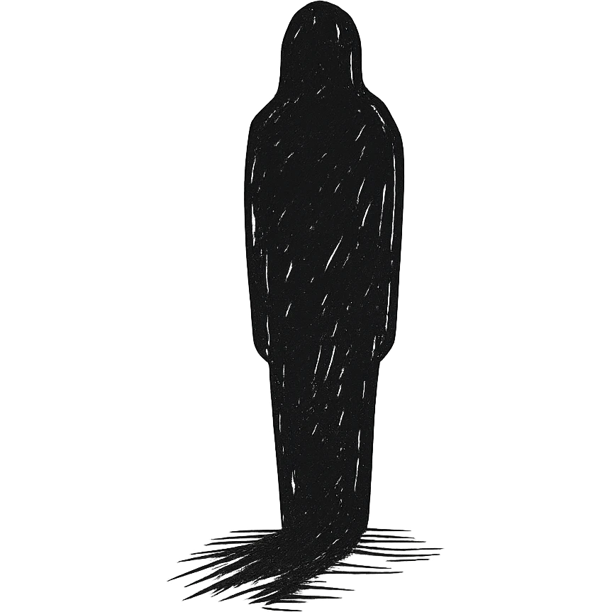 a tall black shadow, abstract and elongated, simple style emoji