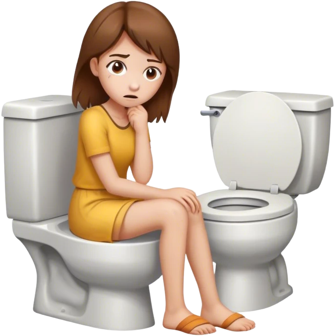 A girl with brown hair sat on the toilet in distress  emoji