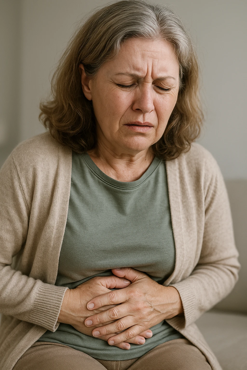 donna in menopausa con la disbiosi intestinale immagine realistica emoji