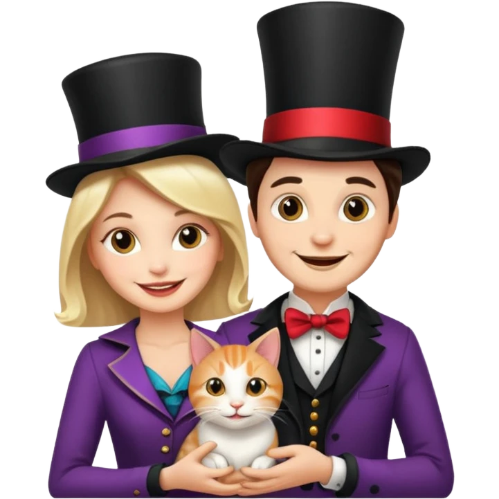 magician couple and their pet cat emoji