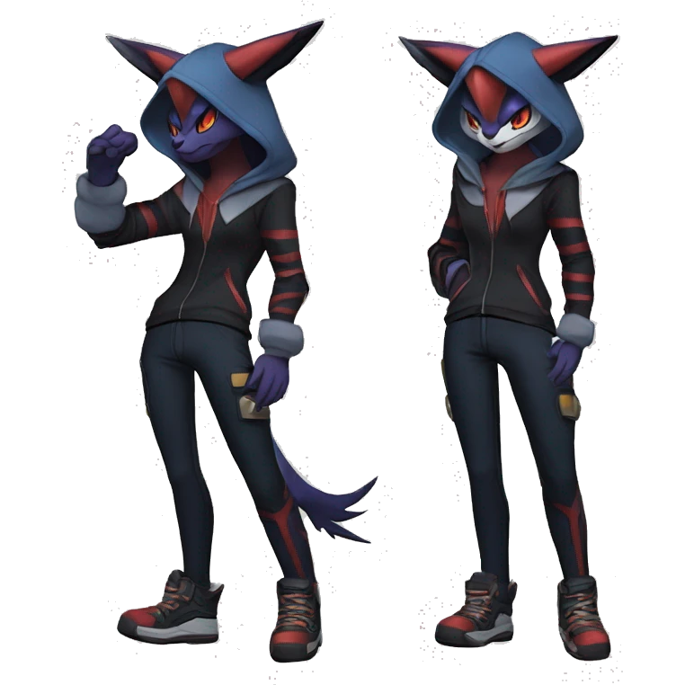 Cool Anthro Dark Absol-Noivern-Quilava-Litten-Pokémon with edgy stripes hoodie spiked collar punk Full Body emoji
