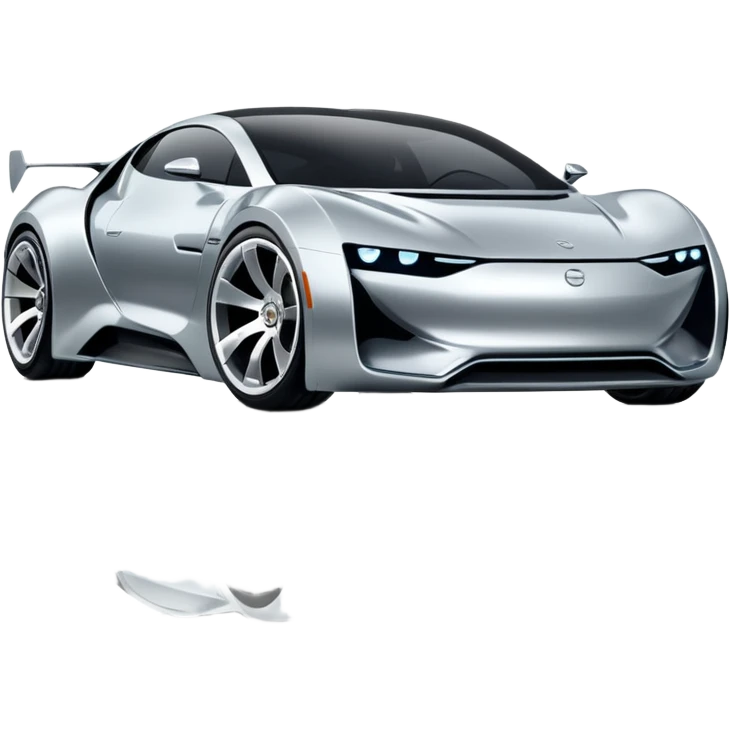 A low-profile futuristic car emoji made of polished silver chrome, wide body stance, smooth aerodynamic shape, glossy metallic surface, soft reflections, luxury swag aesthetic, minimal details, iOS emoji style, centered on clean white background, studio lighting emoji