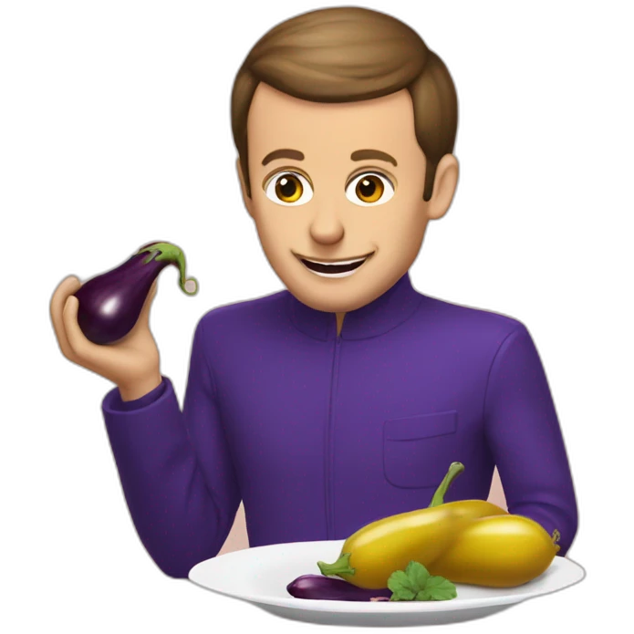 Macron eat a eggplant emoji