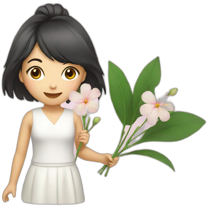 Asian girl with flower emoji