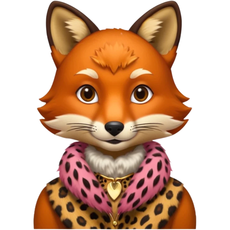 Renard avec un col léopard en fausse fourrure emoji