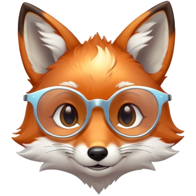 A gentle fox with iridescent fur, a glowing tail, a silver star on its forehead, and round glasses, smiling softly with closed, happy eyes emoji
