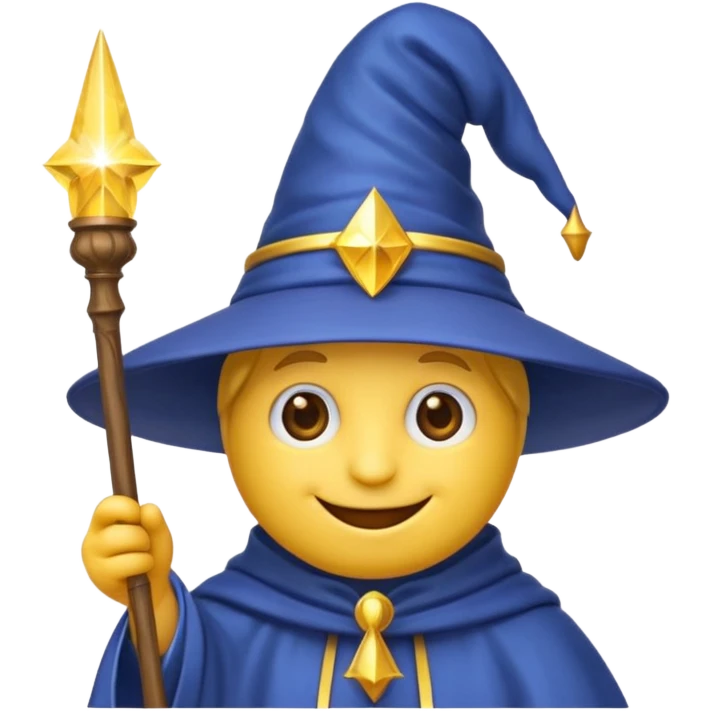 Einen Gelben Emoji mit zauber hut und zauberstab emoji