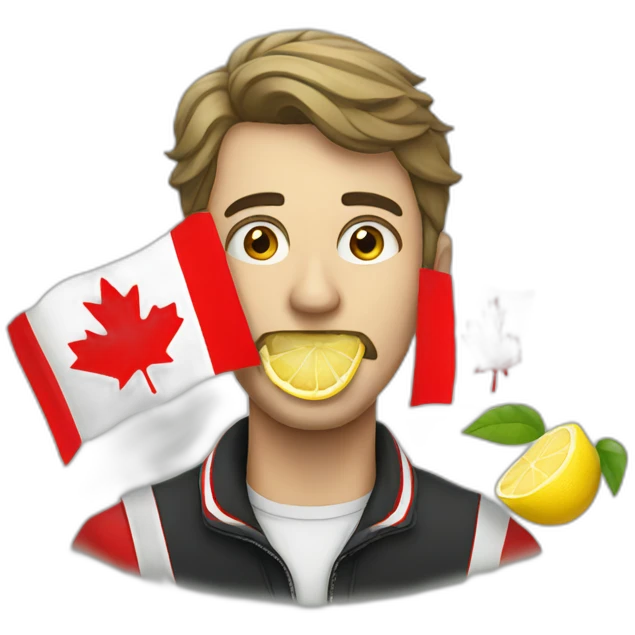 a man with a lemon in his mouth and the flag of Canada behind him emoji