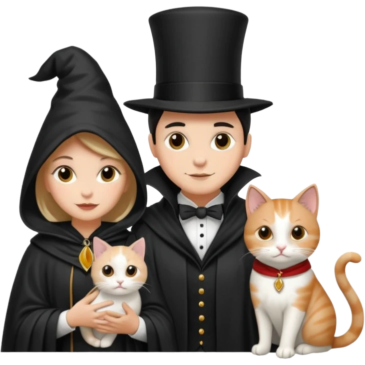 magician couple and their pet cat emoji