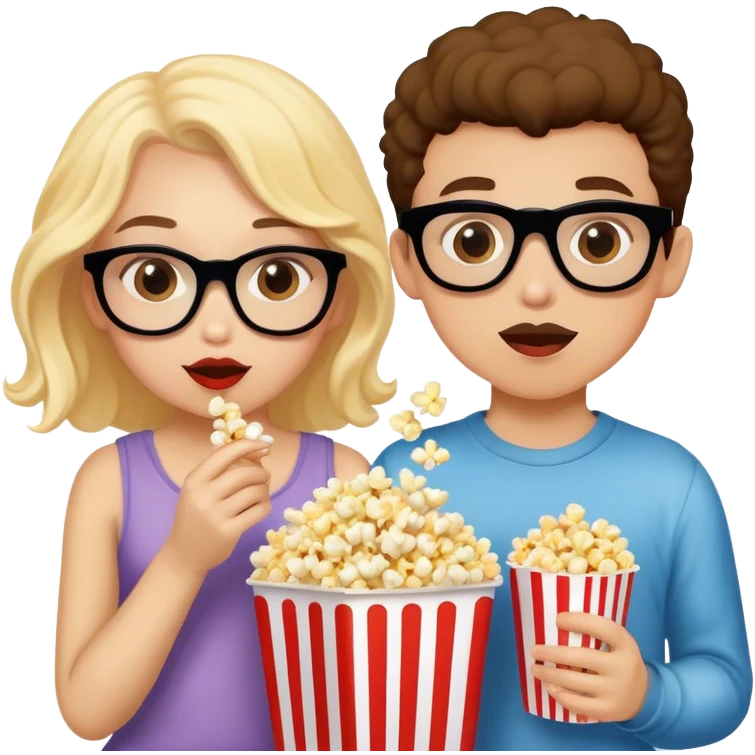 A girl and boy in disguises eating popcorn emoji