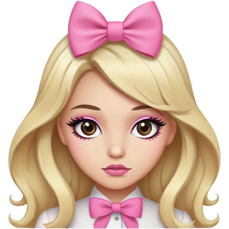 pretty pink bow long hair blond baddie with eyeliner and brown eyes emoji
