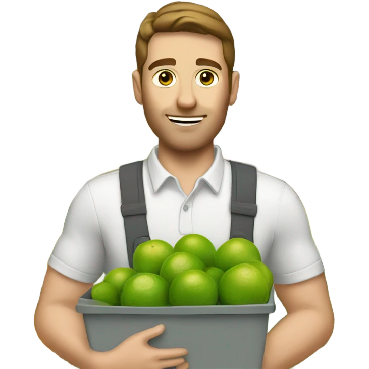 A white man with brown hair and tall carrying many limes in his hands in a supermarket emoji