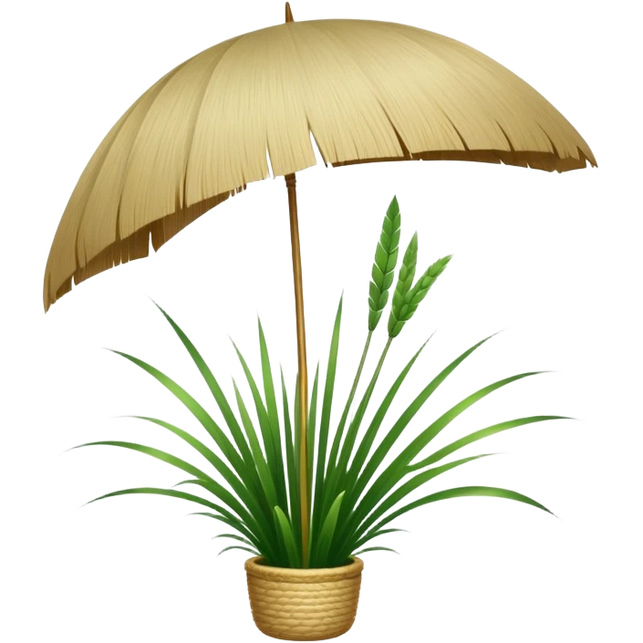 Tall reed-like papyrus plant with feathery tops, green stems and umbrella-shaped foliage emoji