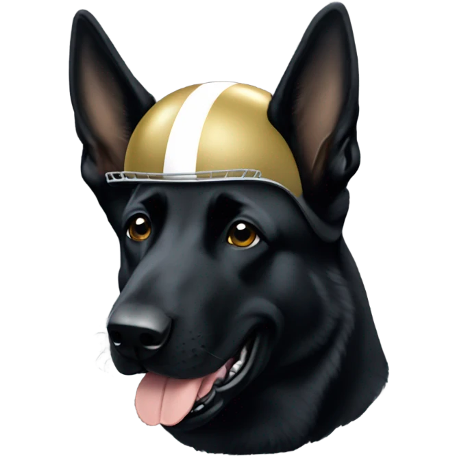 Black German shepherd wearing a notre dame football helmet  emoji