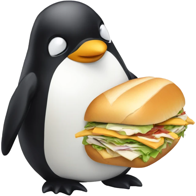 Penguin eating sub sandwich  emoji