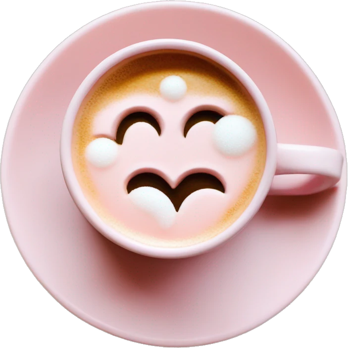 blush pink coffee cup with heart-shaped foam art on top emoji
