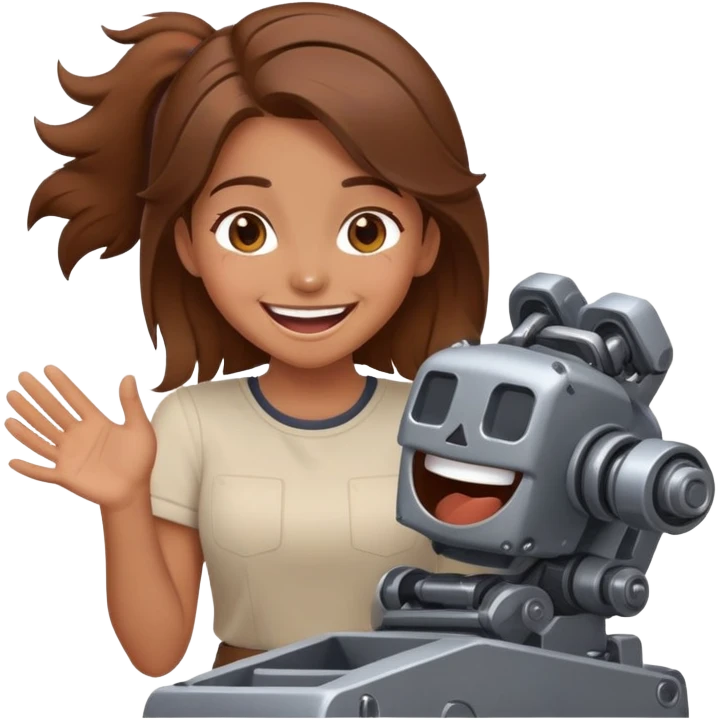 Girl who’s two hand are on here mech and she is laughing  emoji