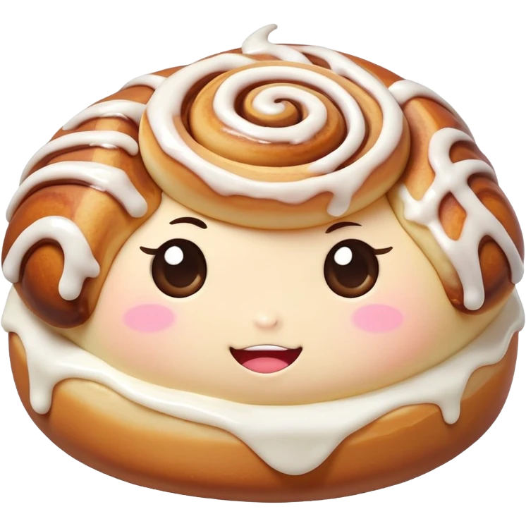 kawaii cinnamon roll with blushing cheeks and icing drizzle emoji