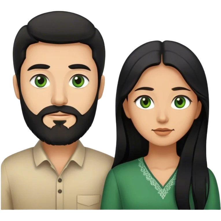 Couple Indonesian with long black hair, brown eyes and European with beard, green eyes  emoji