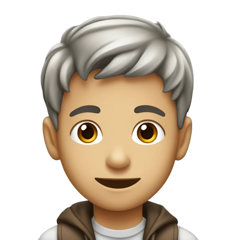 niño de 13 años con canisa gris y hojos de color cafe emoji
