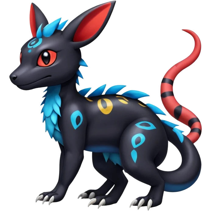 Cute Exotic Colorful Guilmon-Salandit-Umbreon-Fakémon-hybrid-creature (full body)  emoji
