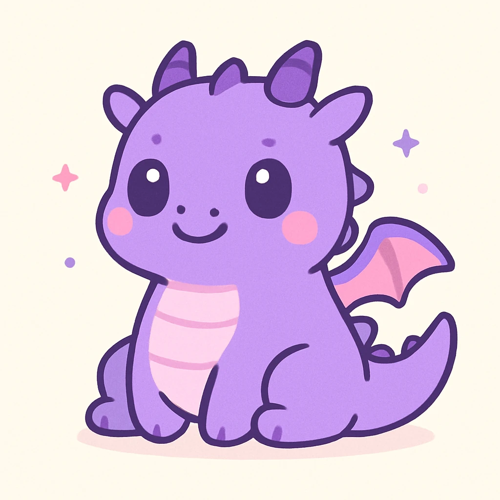 chubby purple dragon, fun and appealing style, adorable and appealing character design emoji