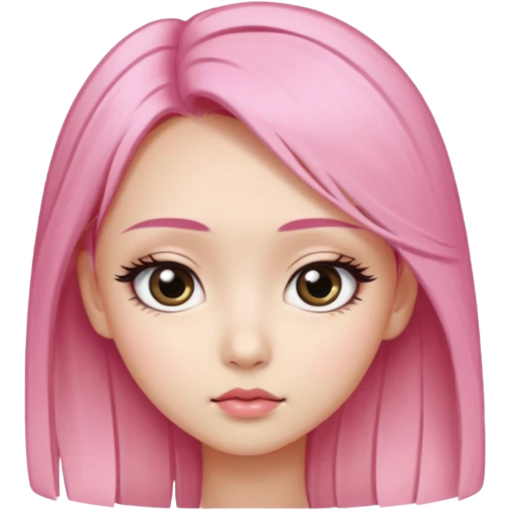 An Asian girl with pink-blonde hair, big eyes, thick eyebrows, and long eyelashes; only her head... emoji