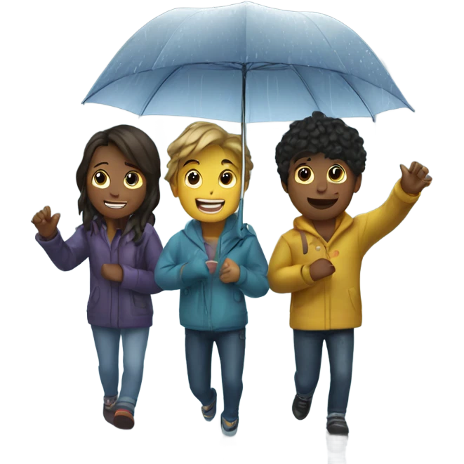 4 friends playing in the rain emoji