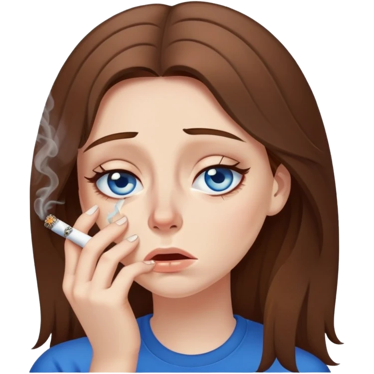 Girl crying while smoking weed brown hair, blue eyes emoji