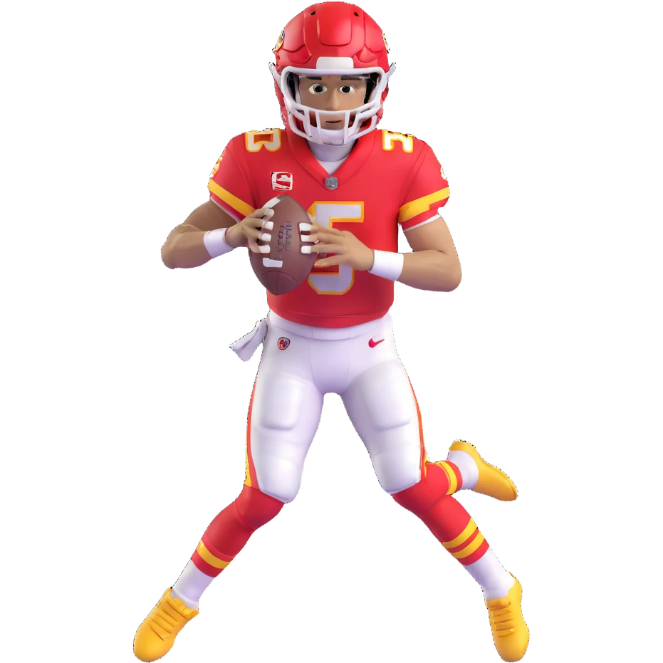 Patrick Mahomes, Kansas City Chiefs quarterback with curly hair, football uniform emoji