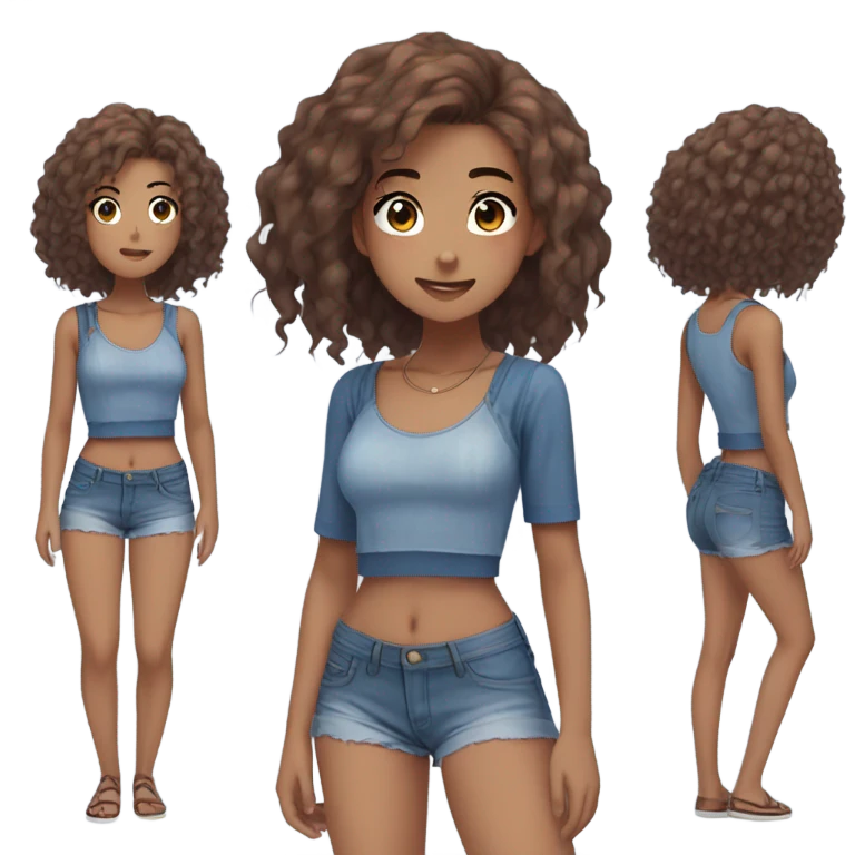 Anime girl brown and blue hair with croc top and short jeans  emoji