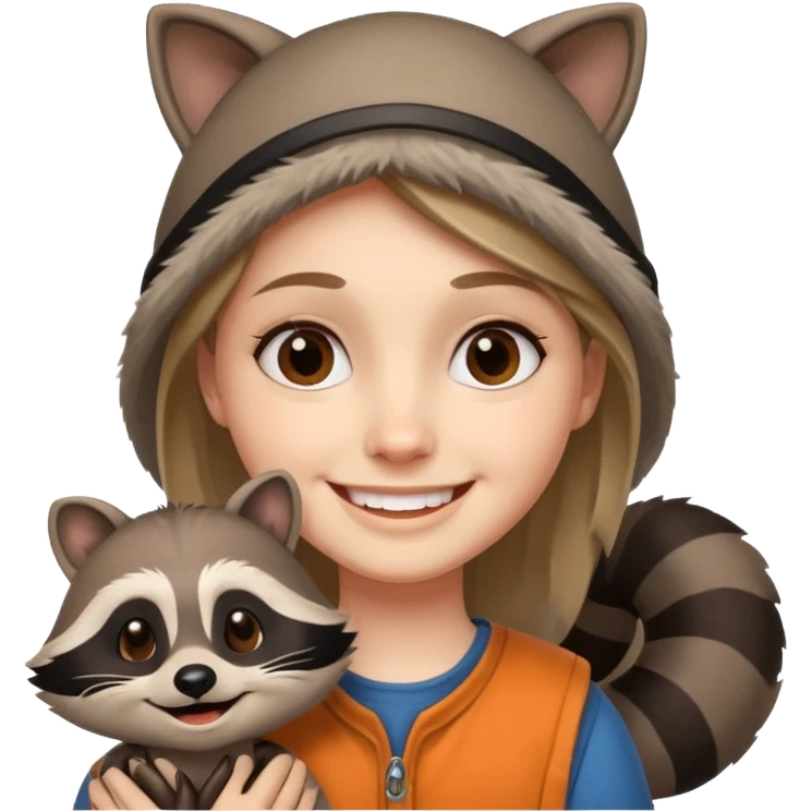 Racoon speaking with a person in cartoon emoji style friendly and calm emoji